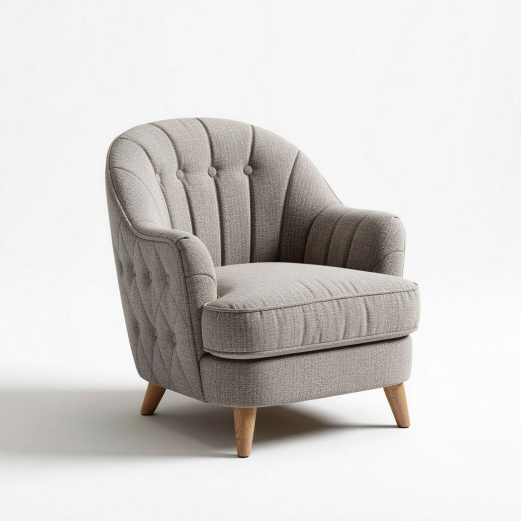 Grijze gestoffeerde fauteuil met houten poten 70 x 75 x 80cm
