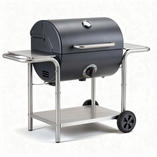 Houtskool barbecue met metalen frame en wielen 70 x 45 x 50cm zwart