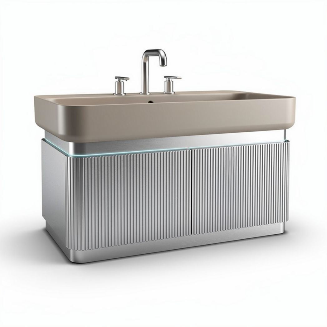Dubbel wastafel 80 x 40 x 30cm met keramisch bovenblad en metalen onderstel