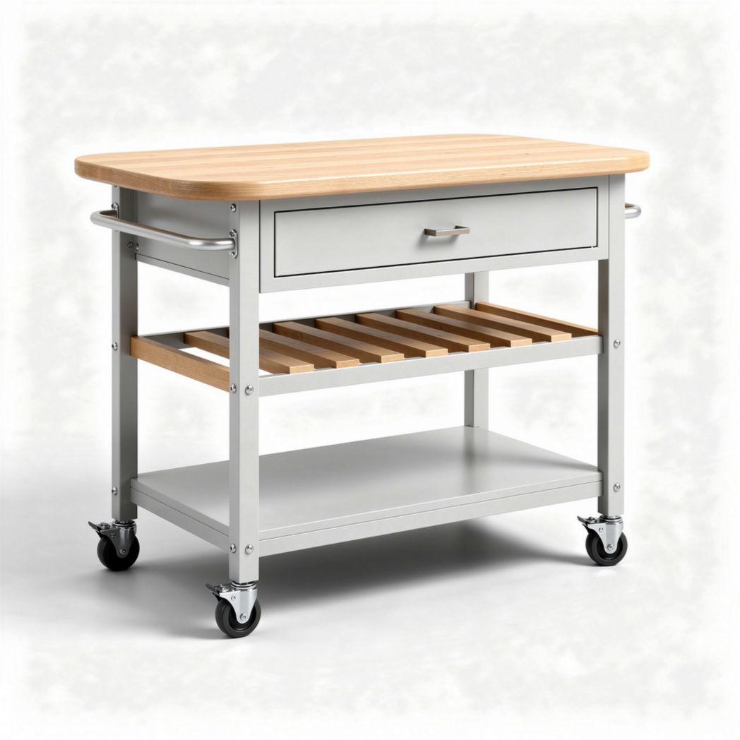 Keukenwagen met houten blad en metalen onderstel 80 x 45 x 90cm