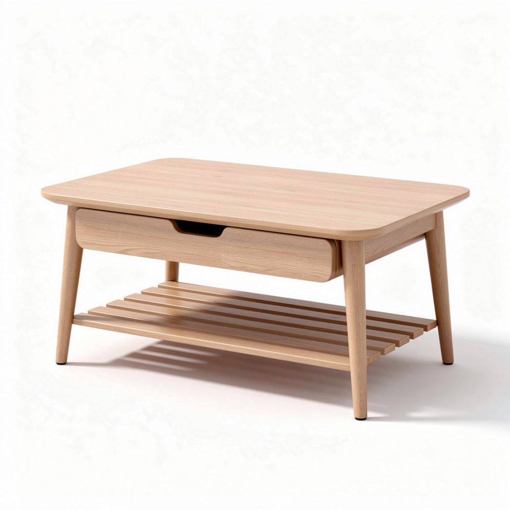 Salontafel van hout met lade en open plank in natuurlijk design 100 x 60 x 40cm