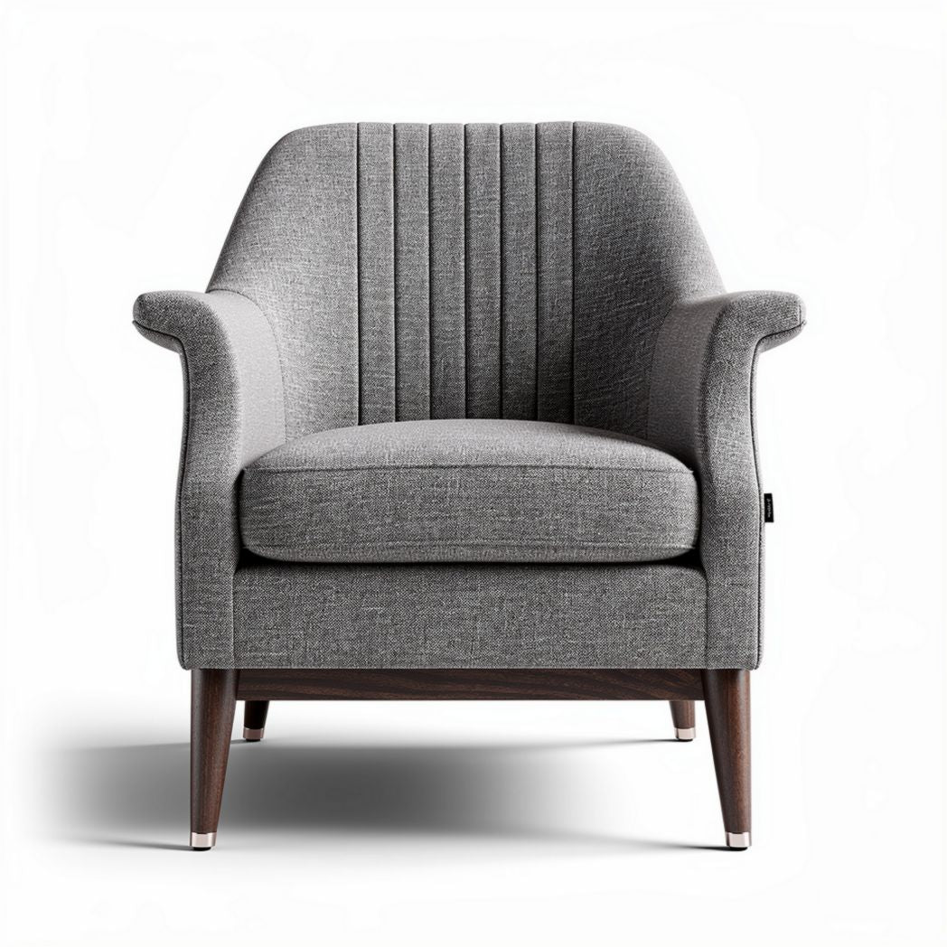 Grijze stoffen fauteuil met houten poten en ribbelontwerp 80 x 80 x 85cm