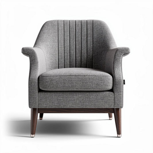 Grijze stoffen fauteuil met houten poten en ribbelontwerp 80 x 80 x 85cm
