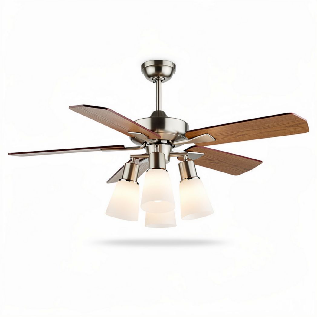 Hanger ventilator met houten bladen en glazen lampenkappen 48 x 48 x 30cm