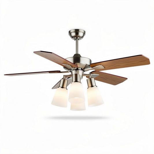 Hanger ventilator met houten bladen en glazen lampenkappen 48 x 48 x 30cm