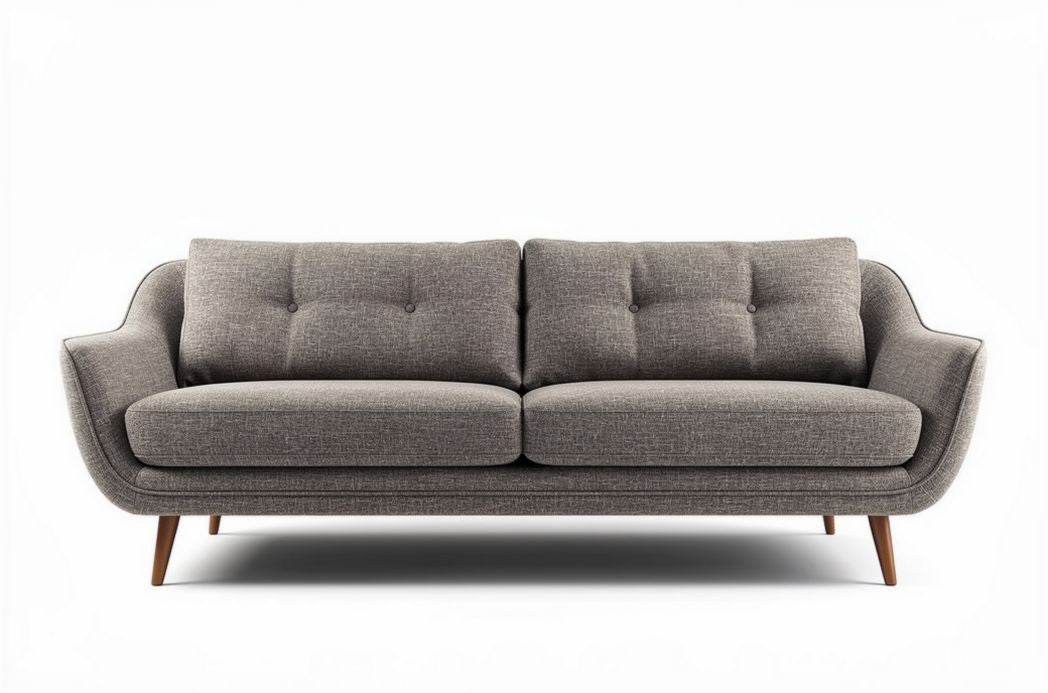 grijze 3-zitsbank van stof met houten poten 180 x 80 x 85cm