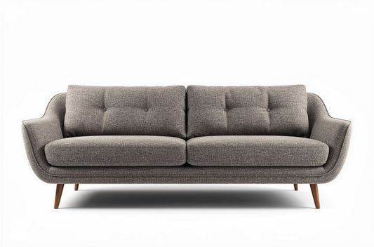 grijze 3-zitsbank van stof met houten poten 180 x 80 x 85cm