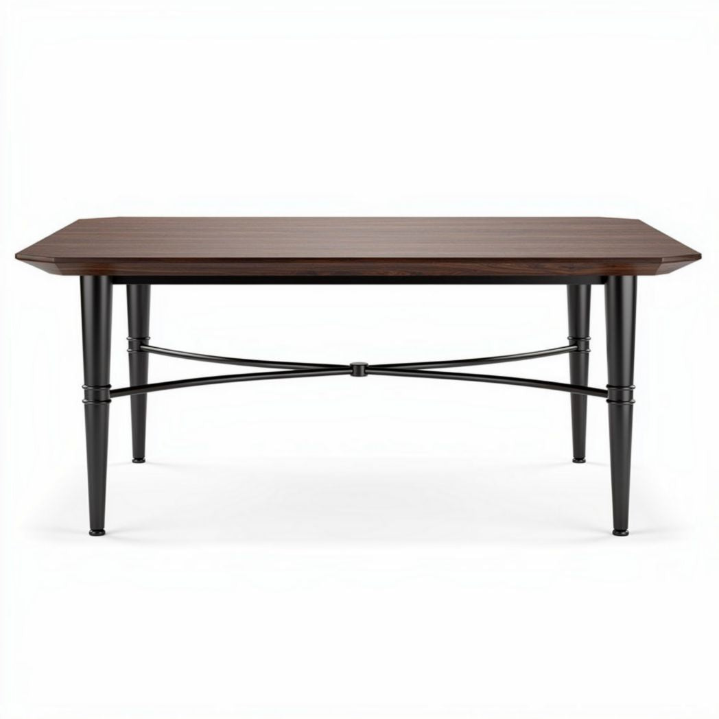 Eettafel van hout met zwarte metalen poten 120 x 80 x 75cm